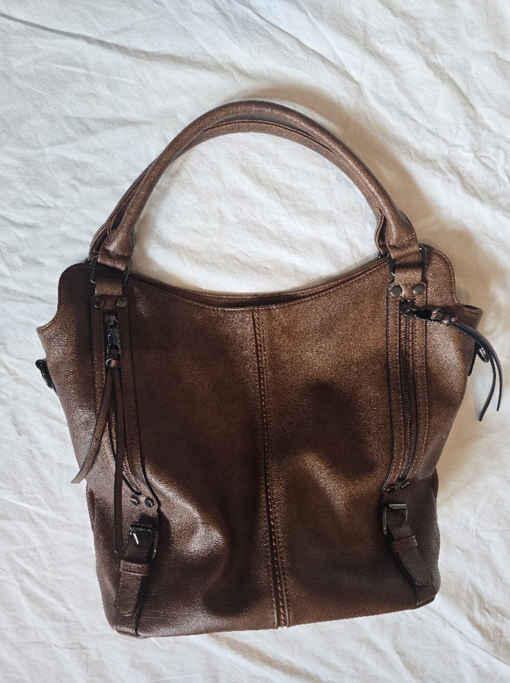 Women's Brown Leather-Effect Tote Bag - Classic Everyday Handbag